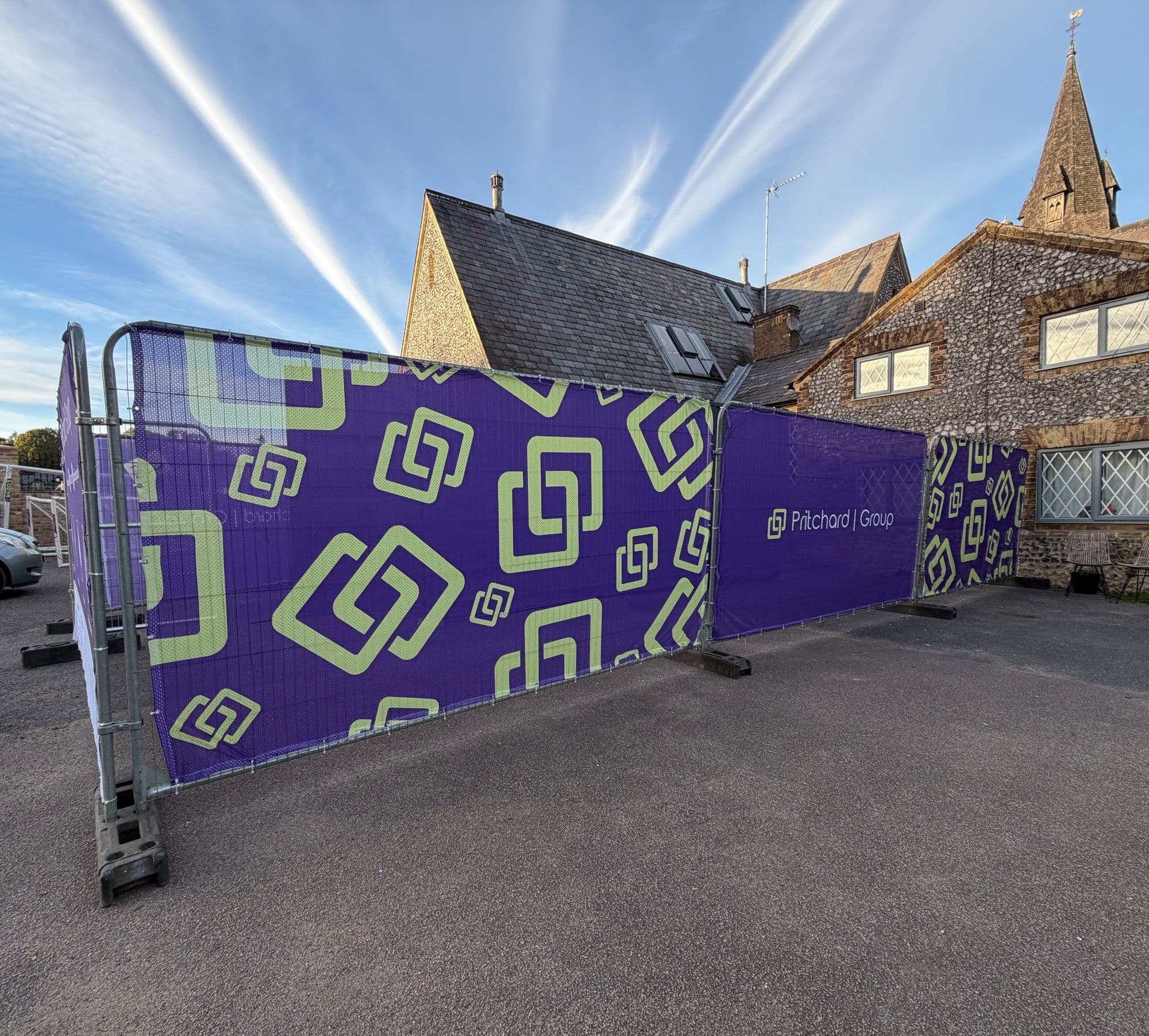 Pritchard Group branded hoarding around the work area at a primary school